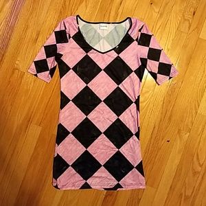 Cowcow - Pink & Black Checked Wide Neckline Top
